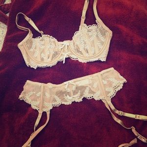 Beaded Lingerie Set - bra, garter belt, and thong